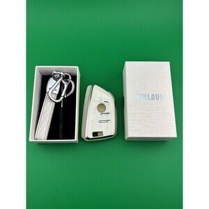 FUNLAVIE White Gold/Silver BMW Key Fob Cover Case with Leather Keychain & Tool